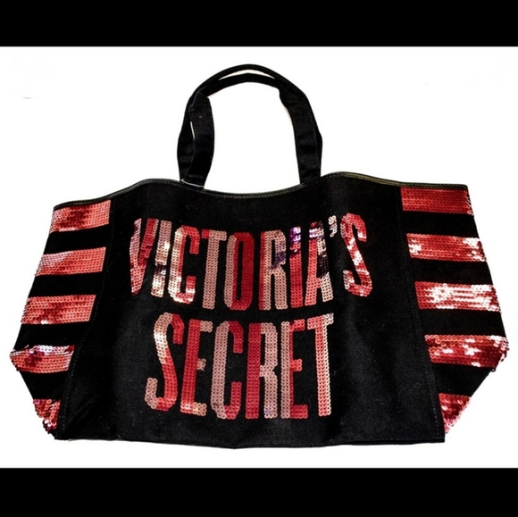 Victoria's Secret Handbags - Victoria's Secret Limited Edition Black Canvas and Sequin Large Tote Bag NWOT